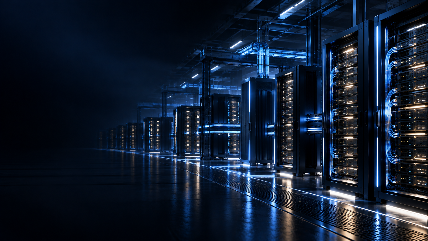 Infrastructure de calcul IA composée de serveurs interconnectés dans un centre de données