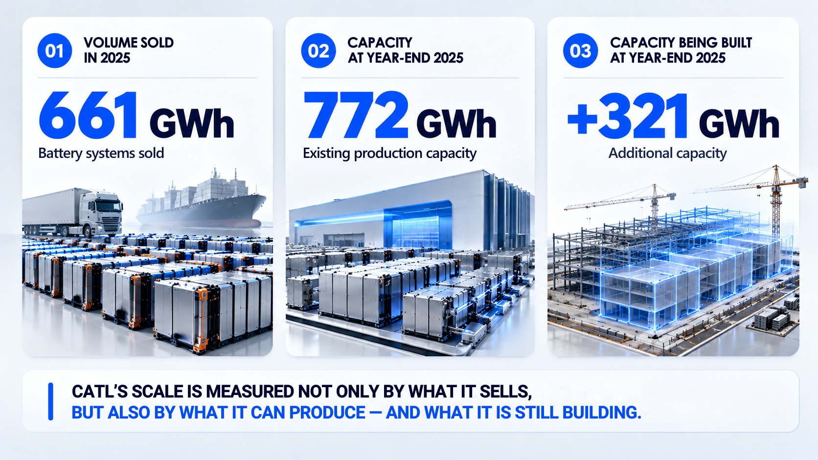 CATL’s industrial scale in 2025: sales, production capacity and capacity under construction